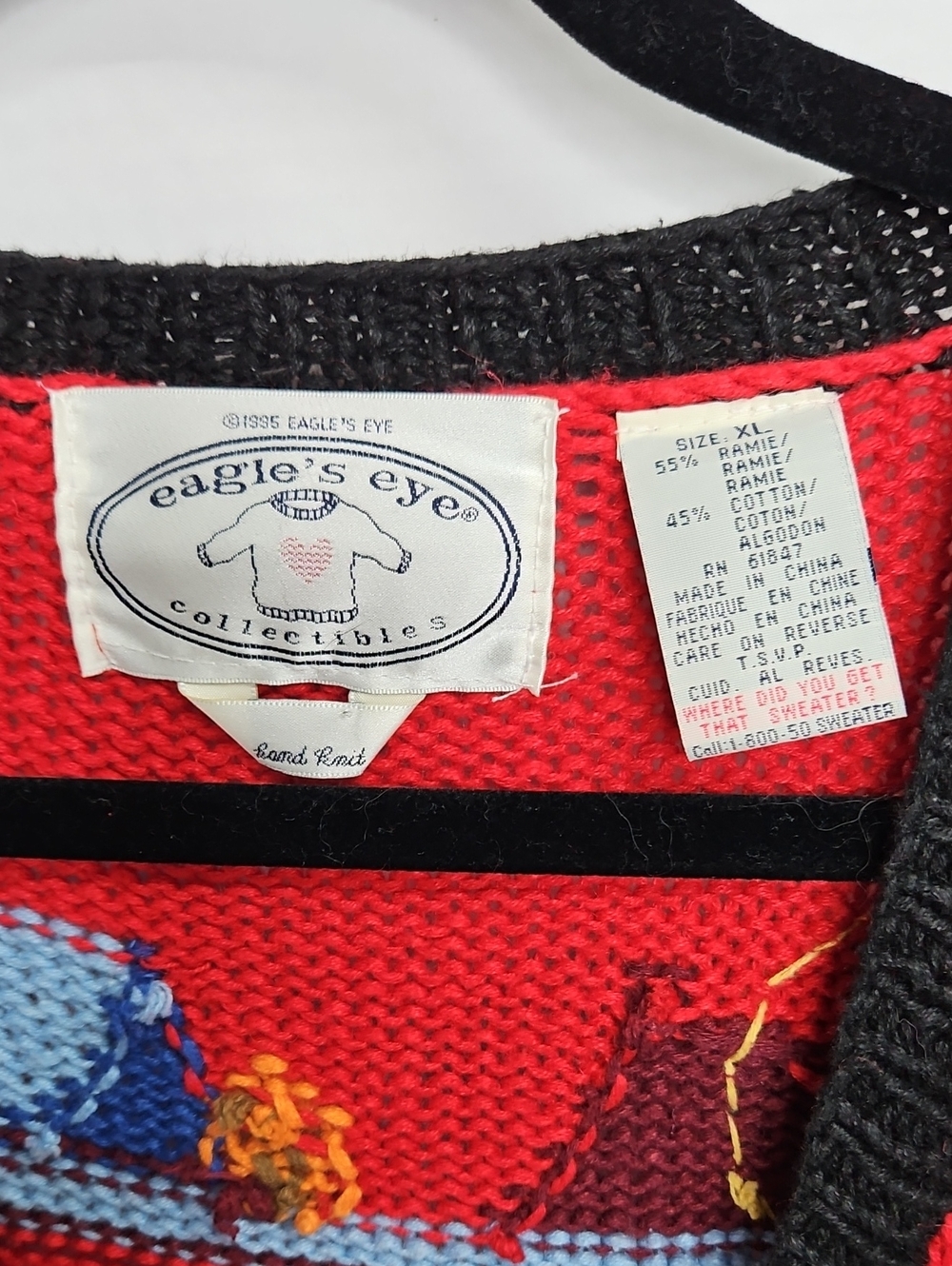 Vintage Eagle Eye Novelty Teacher Back To School Red Cardigan Hand Knit Sweater - Picture 4 of 7